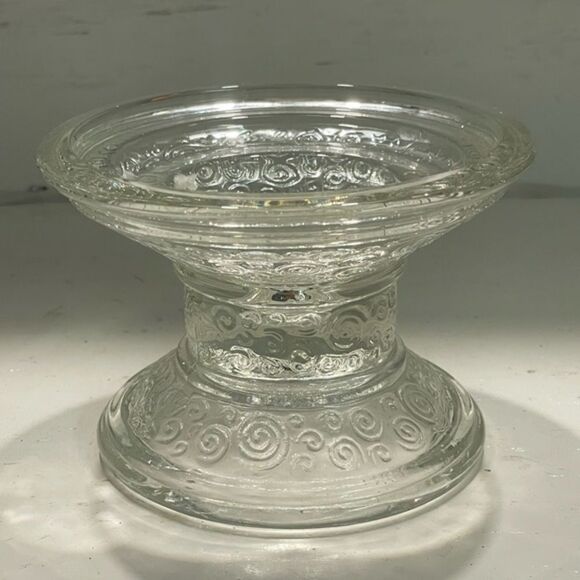 Vintage Depression glass pressed glass reversible candle holder w/scroll work - Picture 1 of 10